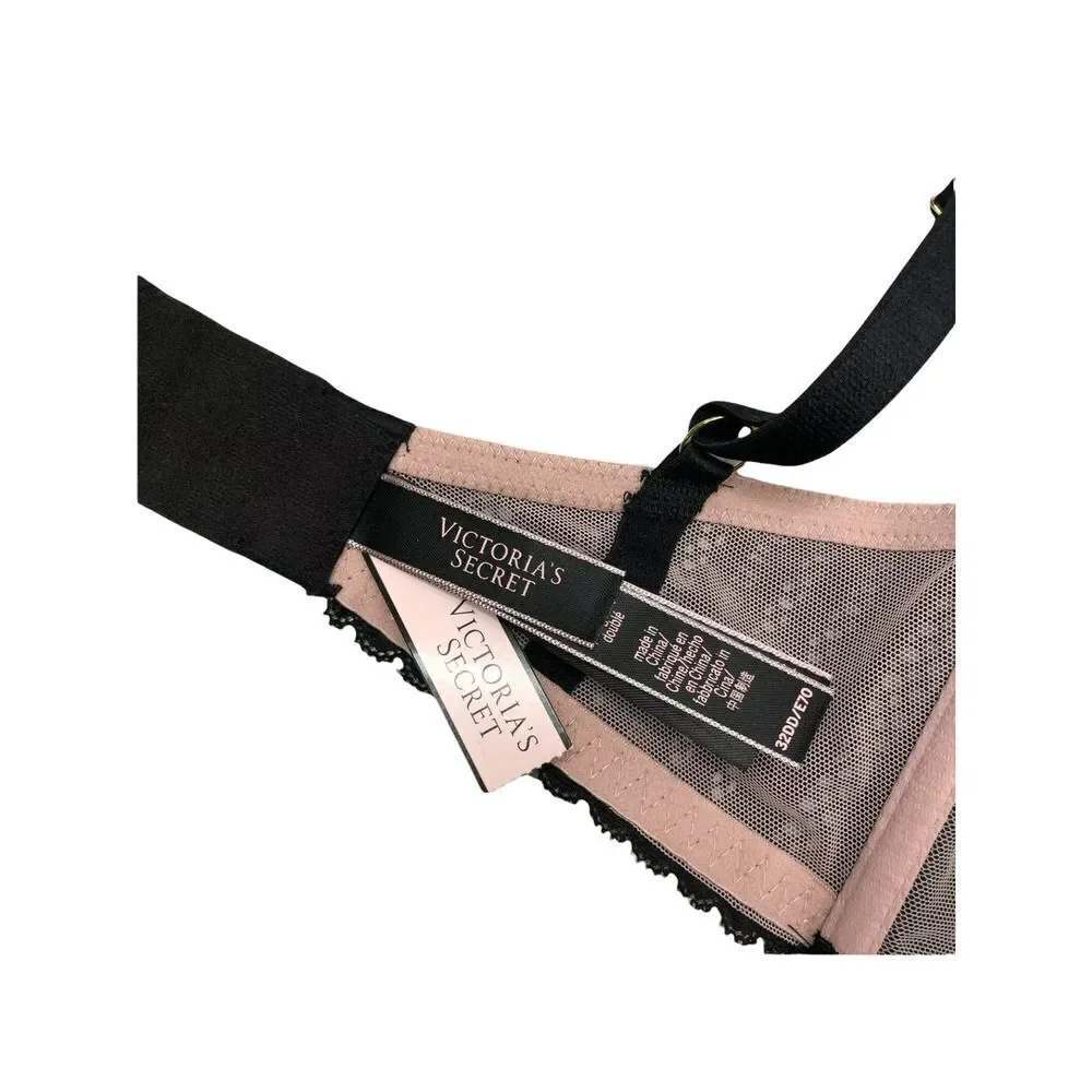 NEW Victoria’s Secret lace push up bra Sz 32DD black pink‎